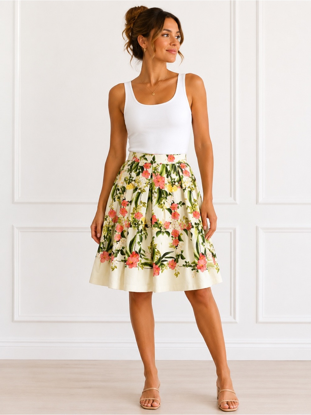 Talbots Floral Pleated A-Line Skirt Garden Party Cottagecore Bloomcore Petite 6P